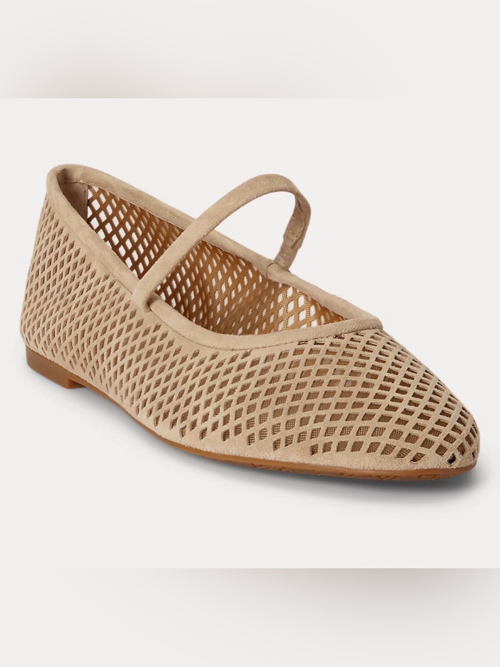 Lauren Ralph Lauren Jayna Openwork Suede Ballet Flats Beige 11 BNIB